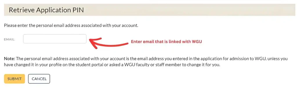 WGU Student Portal Retrieve PIN